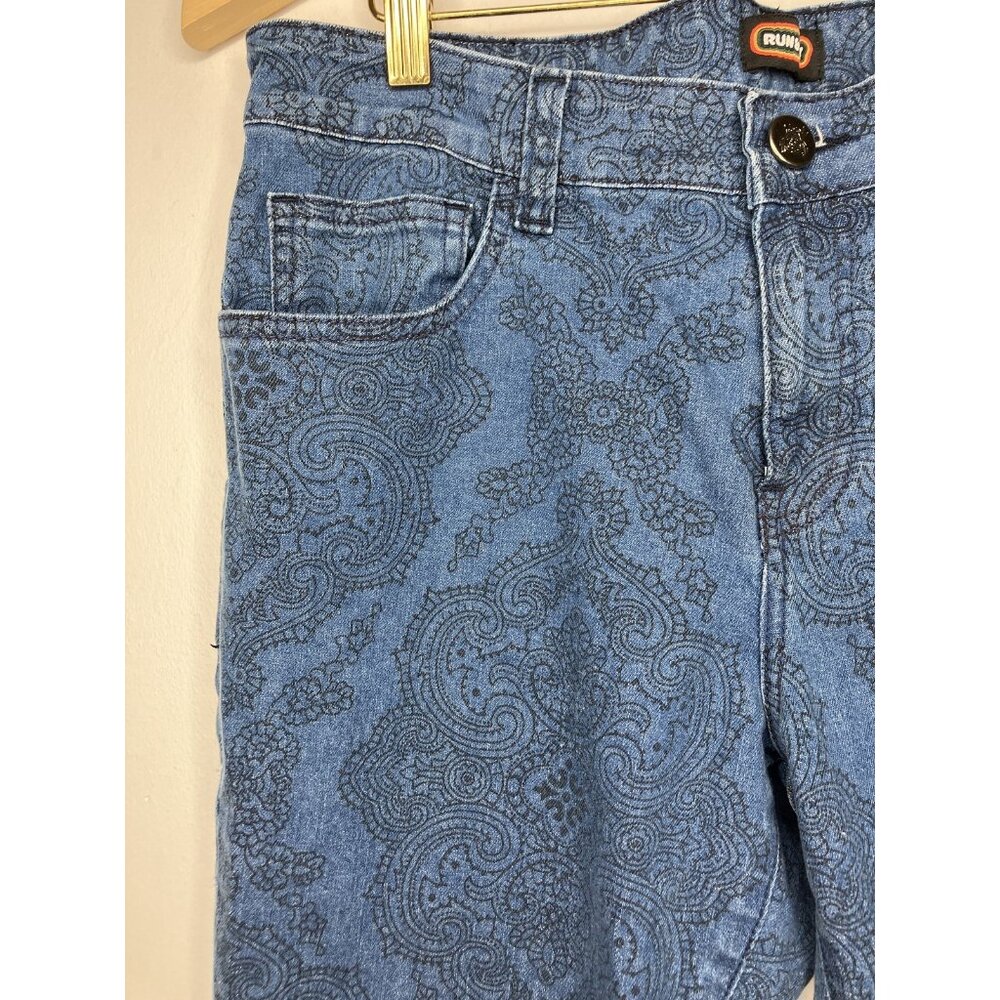 Run & Fly Blue Paisley Print Flare Jeans Women's Size 32 R Retro Boho - Picture 3 of 9